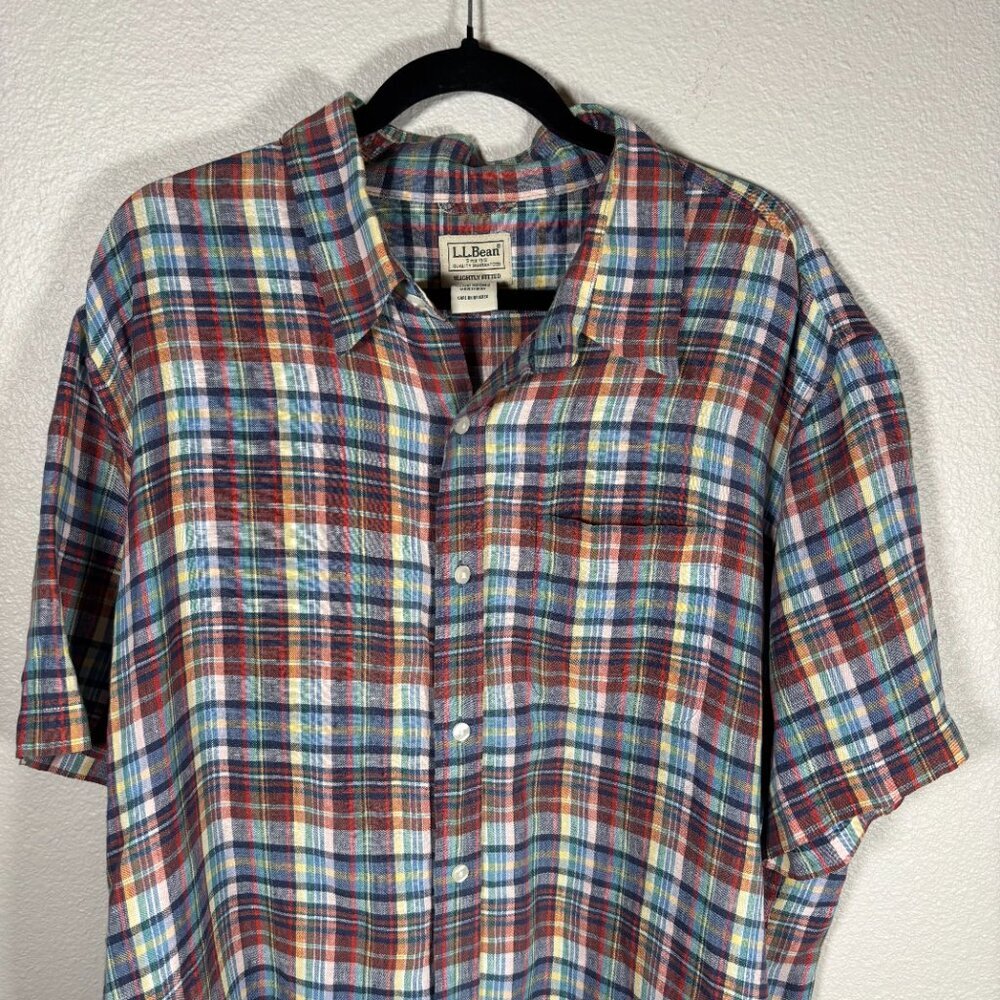 L.L. Bean Multicolor Slightly Fitted Pocket Plaid Short Sleeve Shirt Size XL - Picture 4 of 8